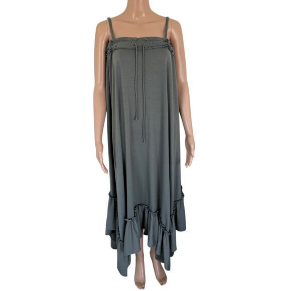 Three Bird Nest Layered Boho Coastal Cowgirl Flowy Ruffle Maxi Dress Gray S - Picture 2 of 8